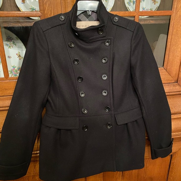 Burberry Brit Adamsleigh Black Wool Coat Cashmere Peplum Military Coat 12